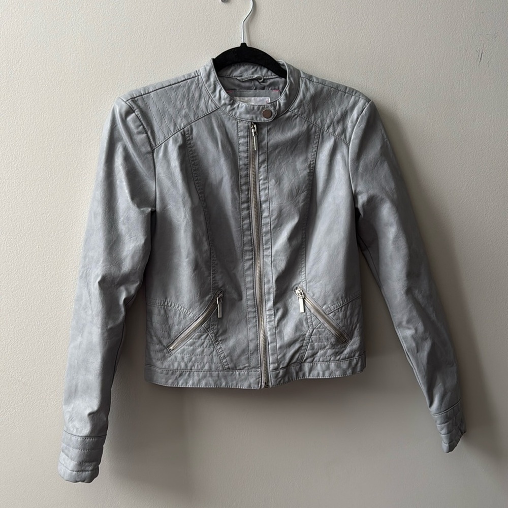 Xhilaration Light Gray Faux Leather Moto Jacket